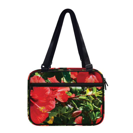 Red Hibiscus Flowers Print Double Strap Bible Bag