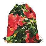 Red Hibiscus Flowers Print Drawstring Bag