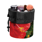 Red Hibiscus Flowers Print Drawstring Makeup Bag