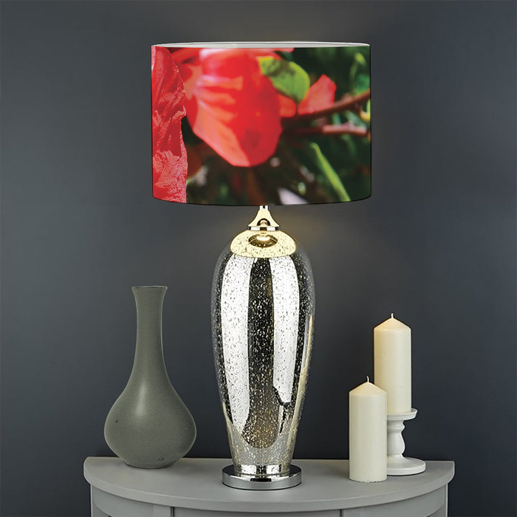 Red Hibiscus Flowers Print Drum Lamp Shade
