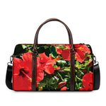 Red Hibiscus Flowers Print Duffle Bag