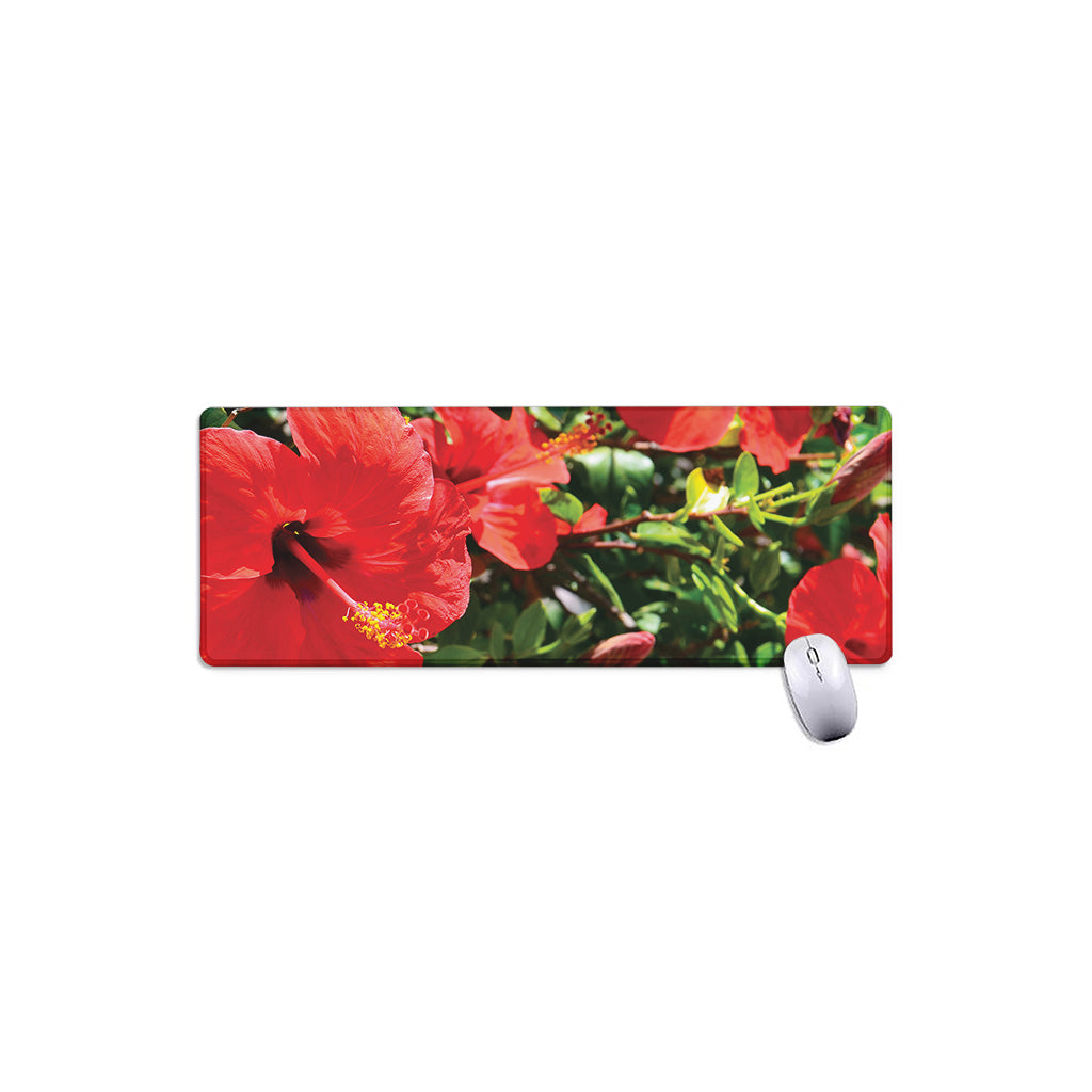Red Hibiscus Flowers Print Extended Mouse Pad