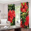 Red Hibiscus Flowers Print Extra Wide Grommet Curtains