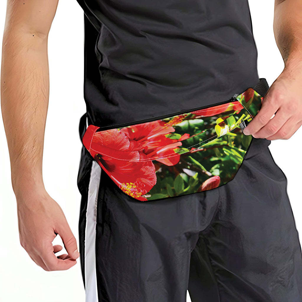 Red Hibiscus Flowers Print Fanny Pack