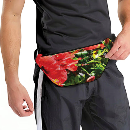 Red Hibiscus Flowers Print Fanny Pack