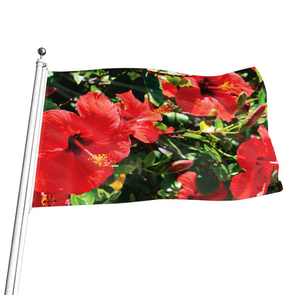 Red Hibiscus Flowers Print Flag