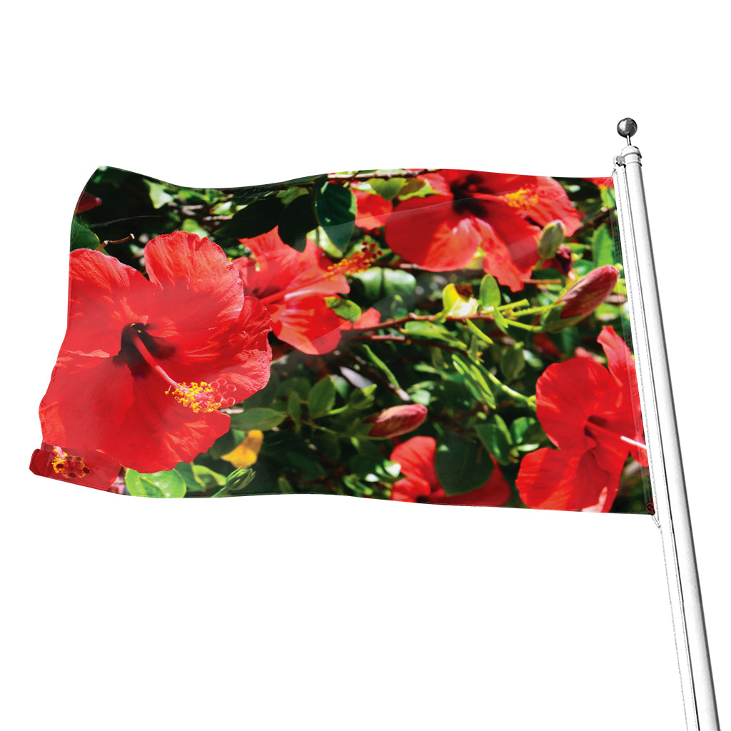 Red Hibiscus Flowers Print Flag