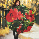 Red Hibiscus Flowers Print Foldable Umbrella