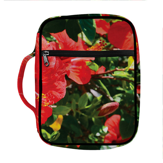 Red Hibiscus Flowers Print Front Pocket Bible Bag