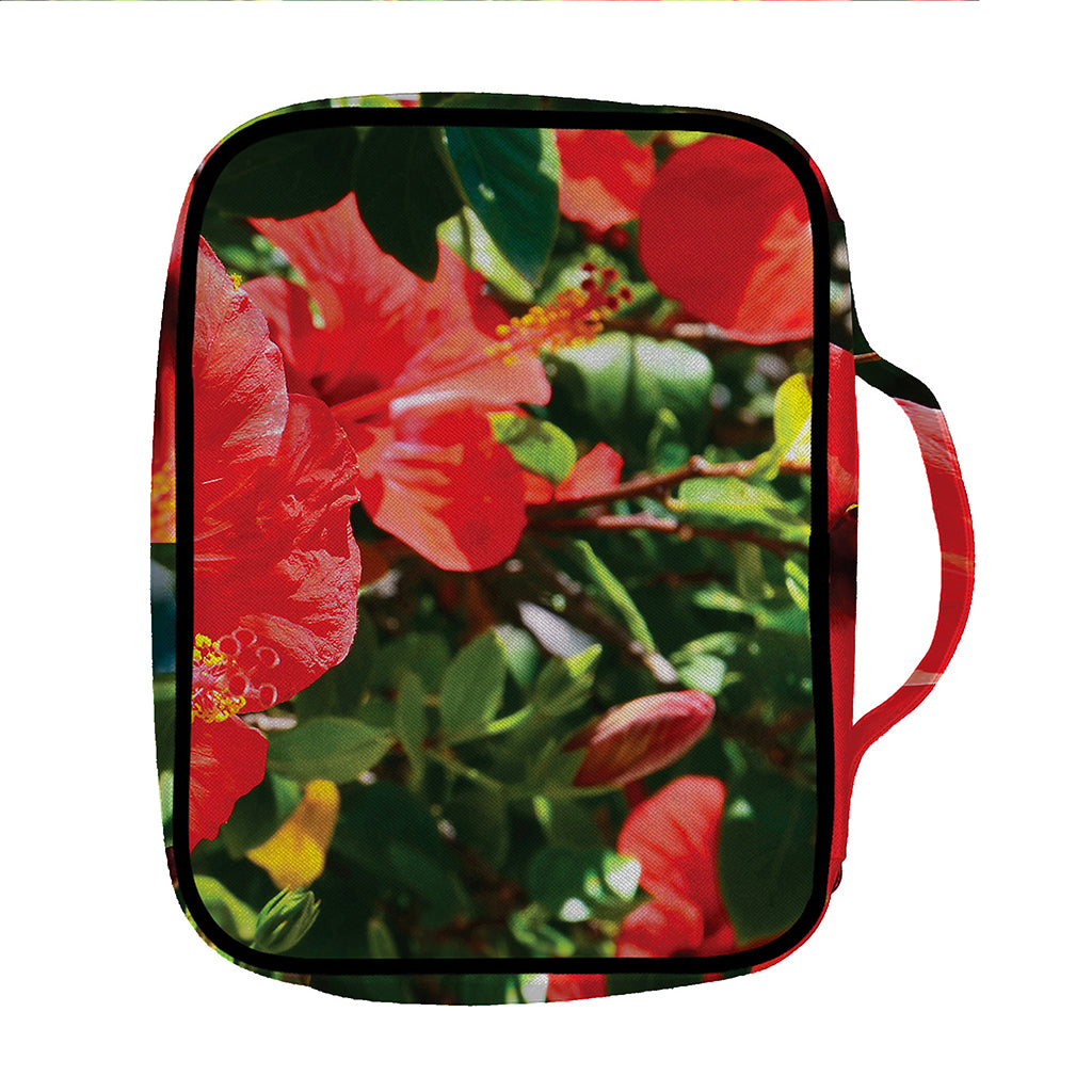 Red Hibiscus Flowers Print Front Pocket Bible Bag