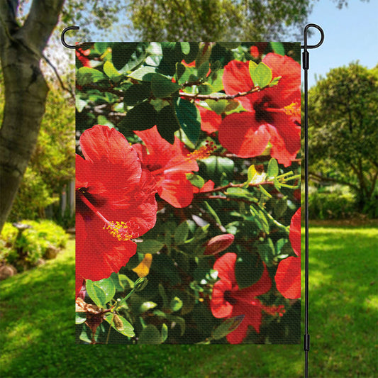 Red Hibiscus Flowers Print Garden Flag
