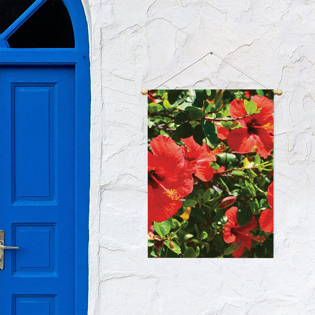 Red Hibiscus Flowers Print Garden Flag