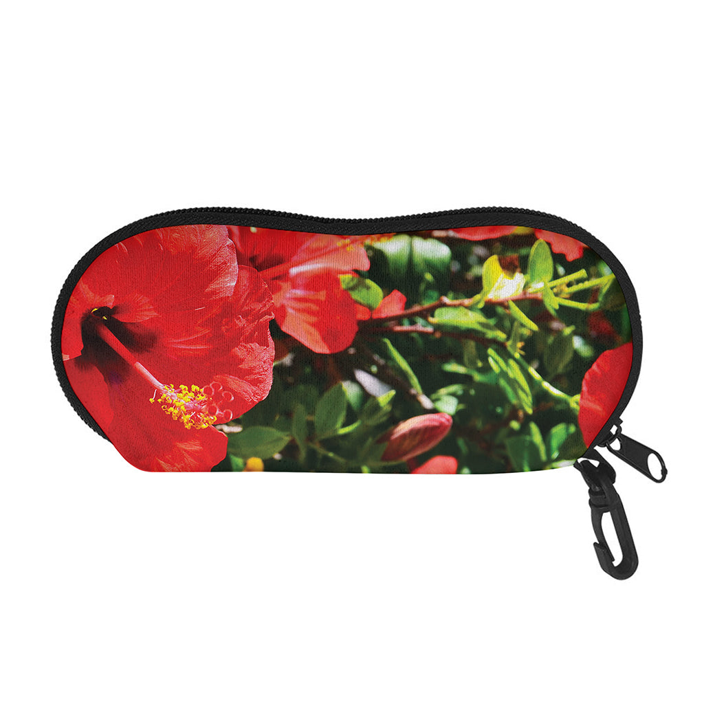 Red Hibiscus Flowers Print Glasses Case