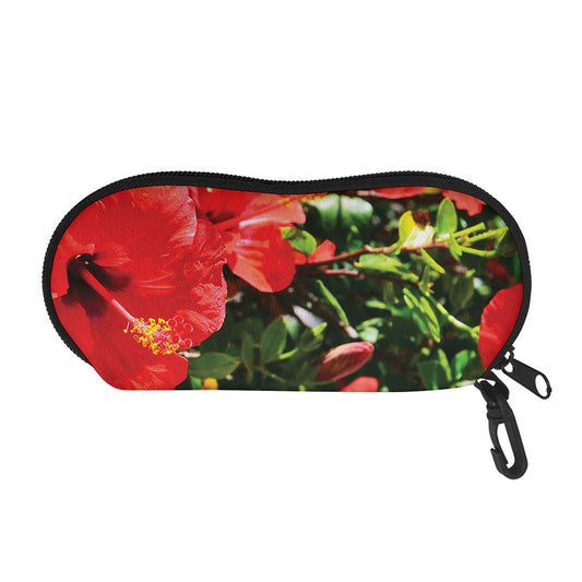 Red Hibiscus Flowers Print Glasses Case