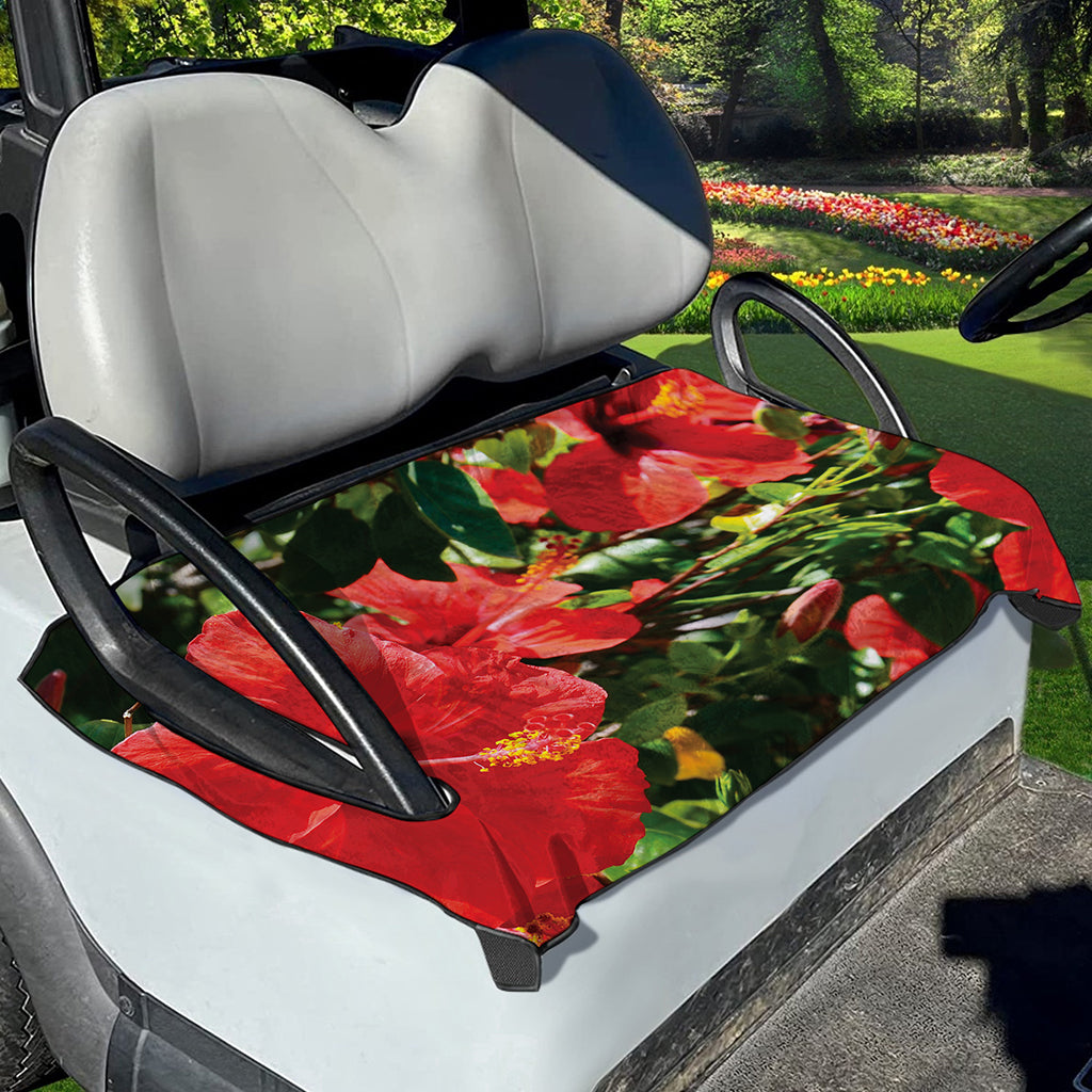 Red Hibiscus Flowers Print Golf Cart Seat Cover