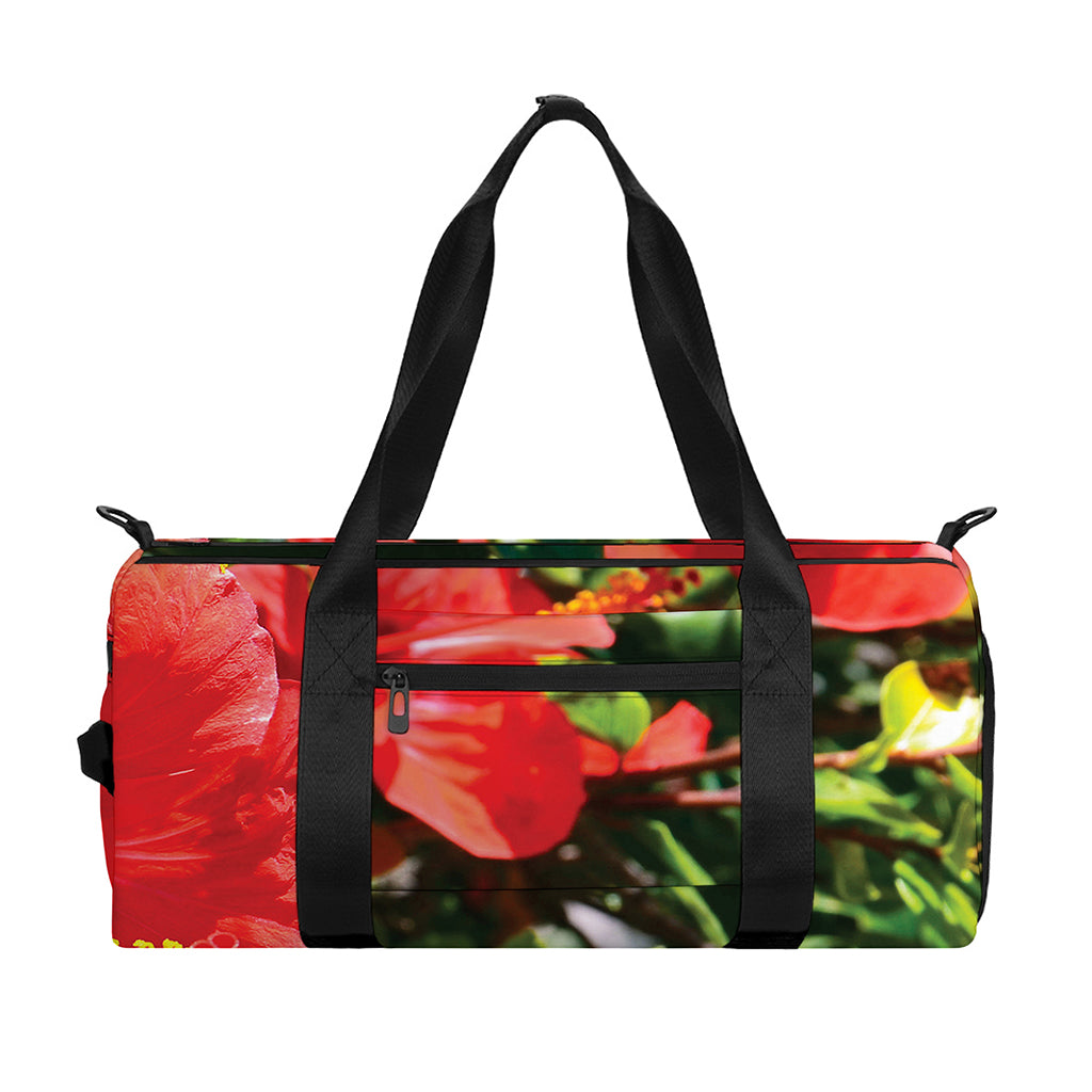 Red Hibiscus Flowers Print Gym Bag