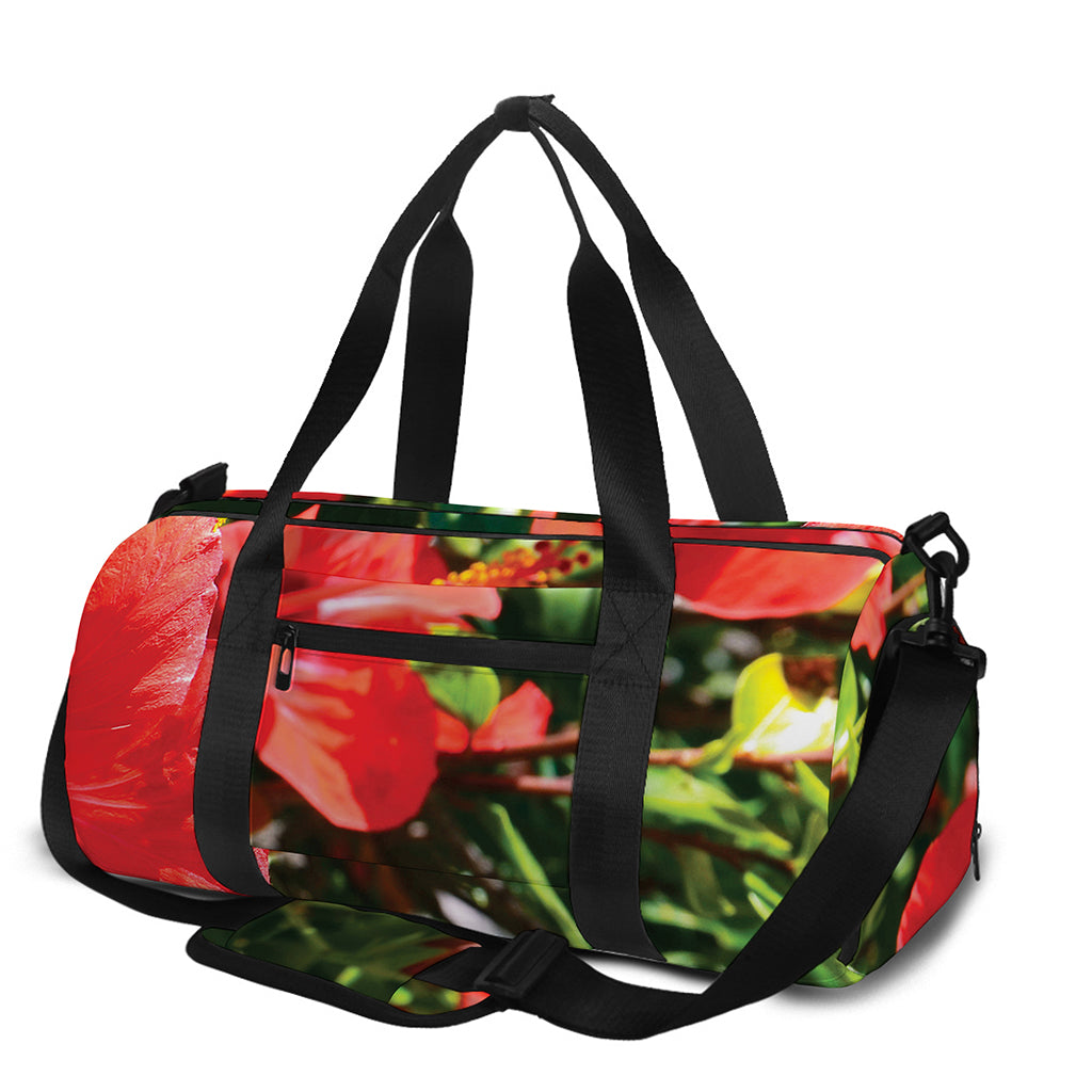 Red Hibiscus Flowers Print Gym Bag