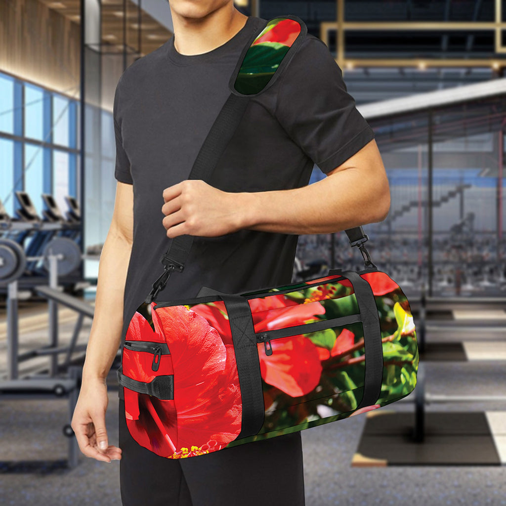 Red Hibiscus Flowers Print Gym Bag