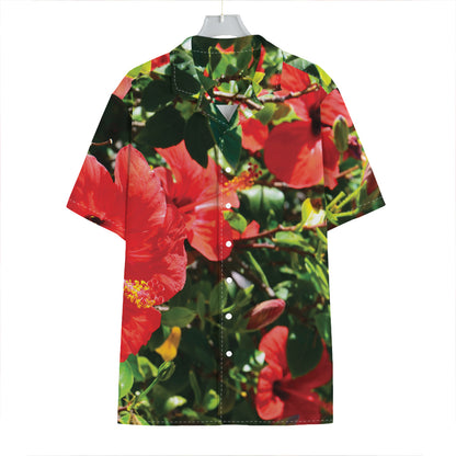 Red Hibiscus Flowers Print Hawaiian Shirt