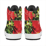 Red Hibiscus Flowers Print High Top Leather Sneakers