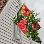 Red Hibiscus Flowers Print House Flag