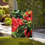 Red Hibiscus Flowers Print House Flag