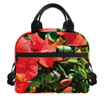 Red Hibiscus Flowers Print Insulated Lunch Bag