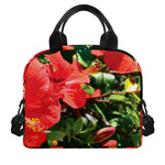 Red Hibiscus Flowers Print Insulated Lunch Bag