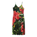 Red Hibiscus Flowers Print Jersey Midi Cami Dress