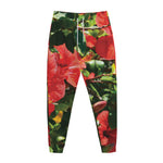 Red Hibiscus Flowers Print Jogger Pants