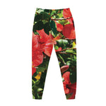Red Hibiscus Flowers Print Jogger Pants