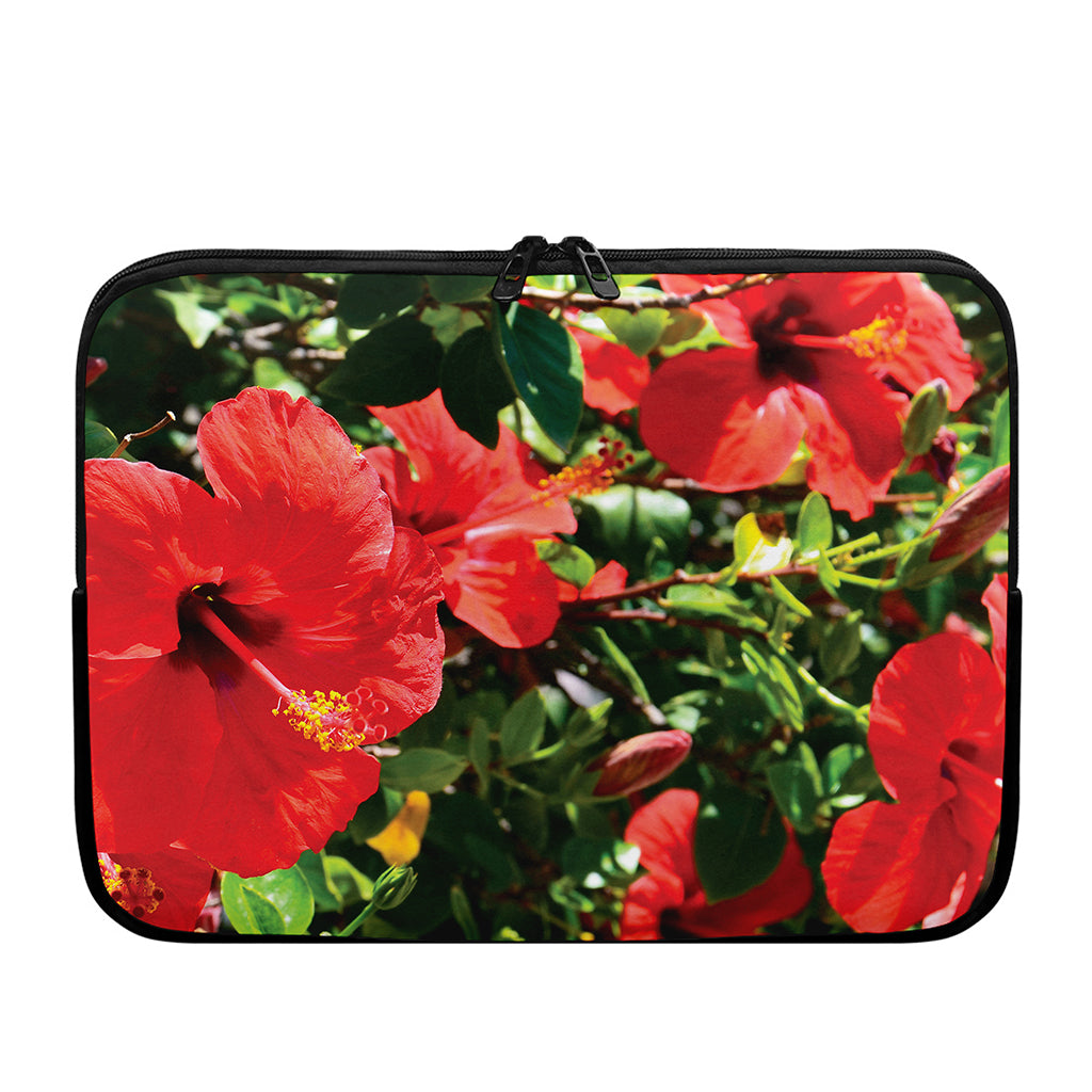 Red Hibiscus Flowers Print Laptop Sleeve