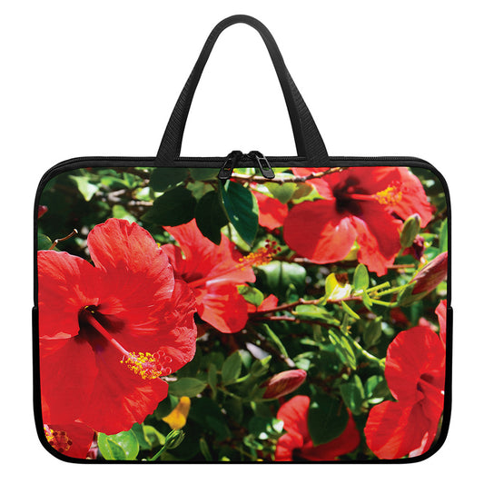 Red Hibiscus Flowers Print Laptop Sleeve With Handle