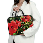 Red Hibiscus Flowers Print Laptop Sleeve With Handle