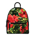 Red Hibiscus Flowers Print Leather Backpack