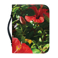 Red Hibiscus Flowers Print Leather Bible Cover
