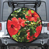 Red Hibiscus Flowers Print Leather Spare Tire Cover