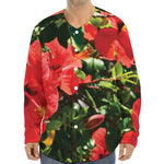 Red Hibiscus Flowers Print Long Sleeve Baseball Jersey