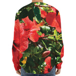 Red Hibiscus Flowers Print Long Sleeve Baseball Jersey