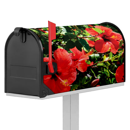 Red Hibiscus Flowers Print Mailbox Cover