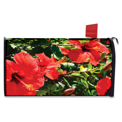 Red Hibiscus Flowers Print Mailbox Cover