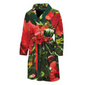 Red Hibiscus Flowers Print Men's Bathrobe