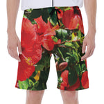 Red Hibiscus Flowers Print Men's Beach Shorts