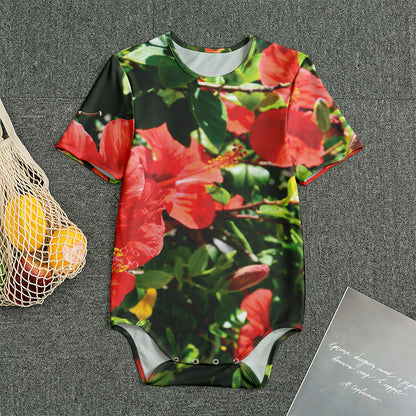 Red Hibiscus Flowers Print Men's Bodysuit