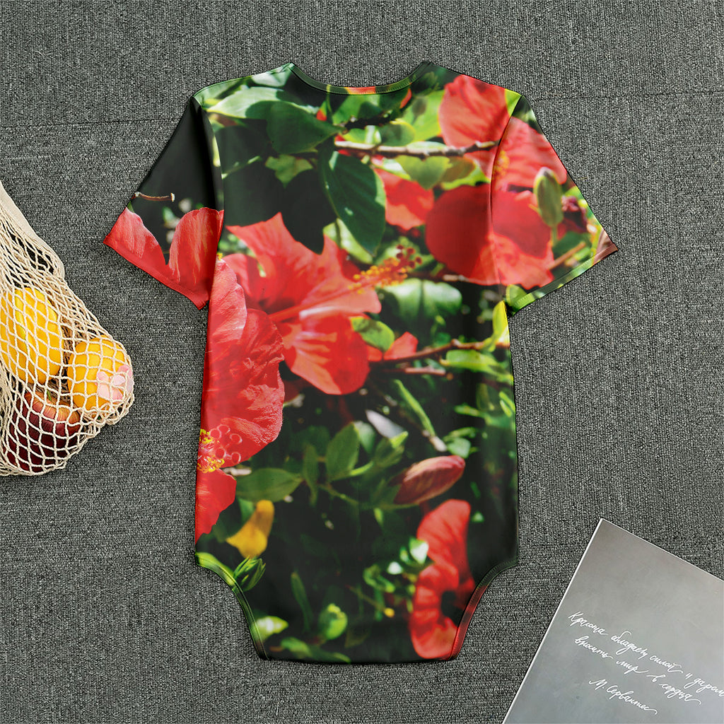 Red Hibiscus Flowers Print Men's Bodysuit