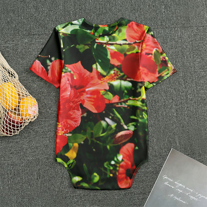 Red Hibiscus Flowers Print Men's Bodysuit