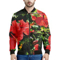Red Hibiscus Flowers Print Men's Bomber Jacket