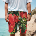 Red Hibiscus Flowers Print Men's Cargo Shorts