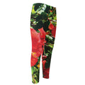 Red Hibiscus Flowers Print Men's Compression Pants