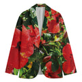 Red Hibiscus Flowers Print Men's Cotton Blazer